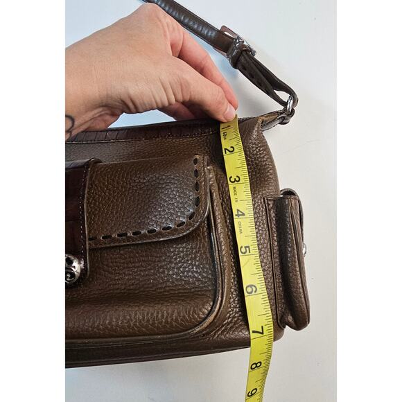 BRIGHTON Brown Leather w/ Croc Embossed
Trim Satchel Shoulder Bag pre owned - Picture 11 of 11